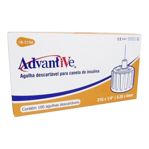 Agulha para caneta de insulina 6mm Advantive